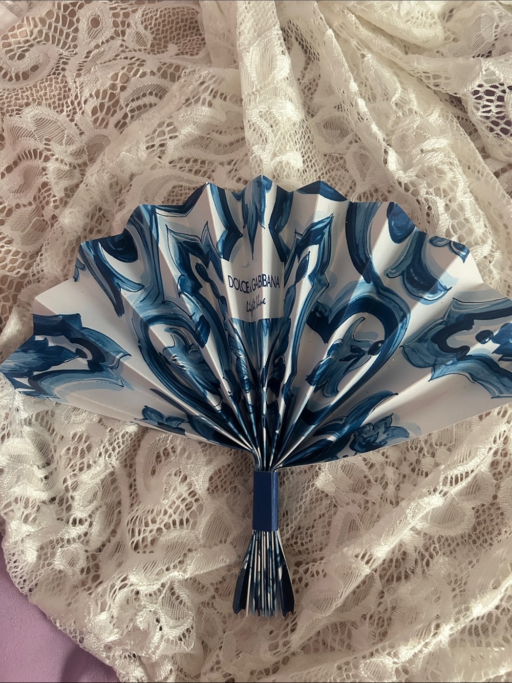 Dolce & Gabbana White and Blue Decorative Hand Fan - Stylish Party Accent